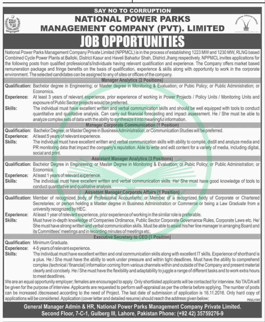 National Power Parks Management Company (NPPMCL) Jobs 2025 – Complete Guide