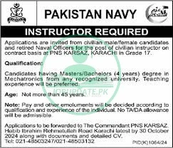 Pak Navy Civilian Instructor Jobs 2025