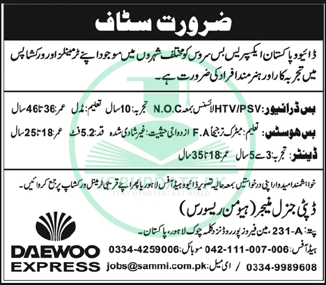 Daewoo Express Jobs 2025