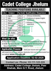 Cadet College Jhelum Jobs