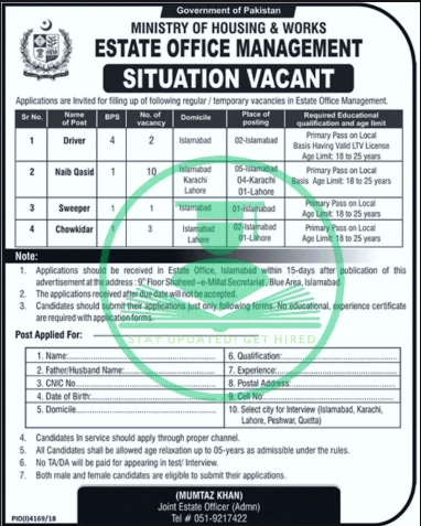 Ministry of Housing & Works Jobs